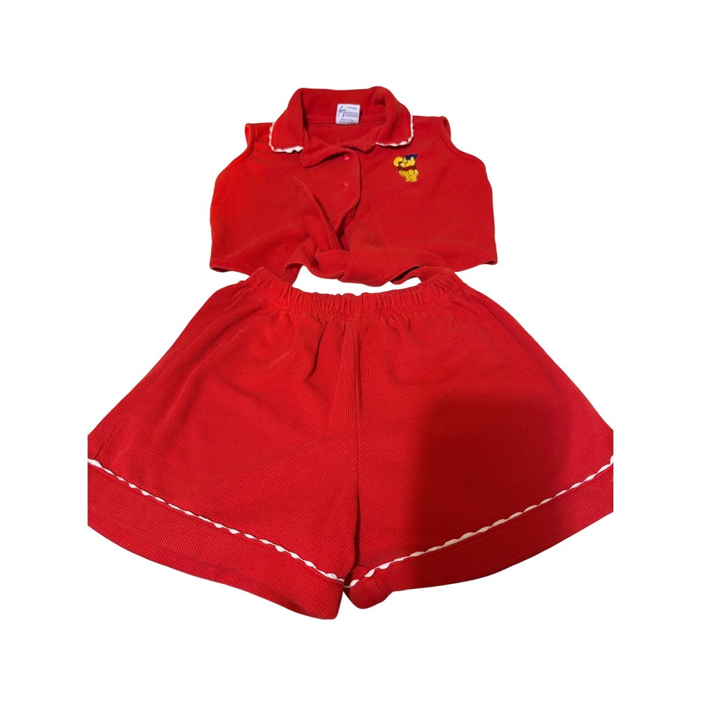 Vintage Disney Winnie the Pooh Red Waffle Knit Shorts Set Captain Pooh Kids 6